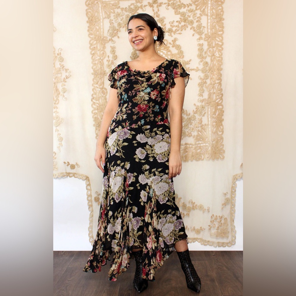 Paradise NY Vintage Floral Moody bias cut Dress Large